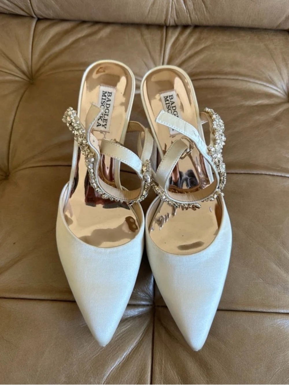 Badgley Mischka Ivory Satin Slingback Heels - Picture 3 of 3